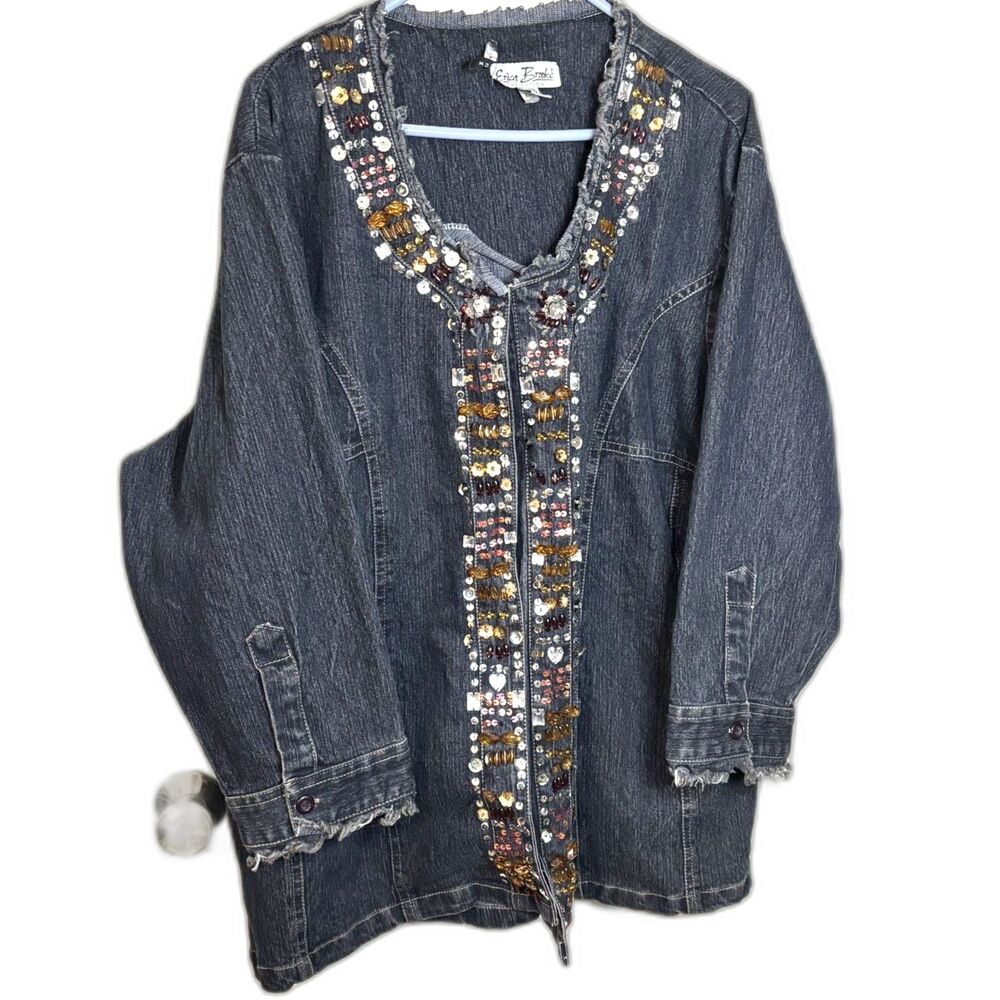 Vintage Y2K Embellished Denim Jacket Plus Size 20 Erica Brooke Bedazzled